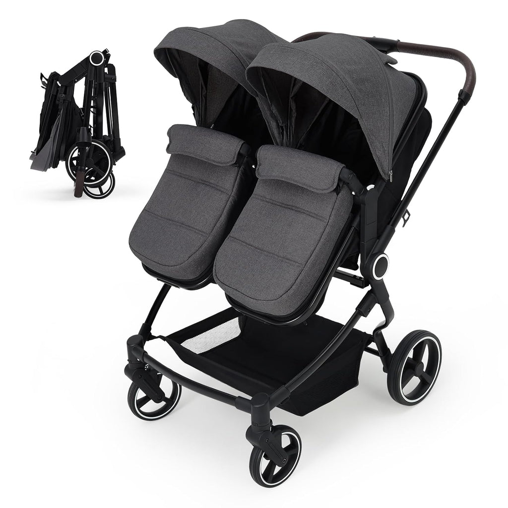 Side by Side Double Stroller for Twins, Lightweight Compact Foldable Baby Travel Stroller with High Landscape Seat