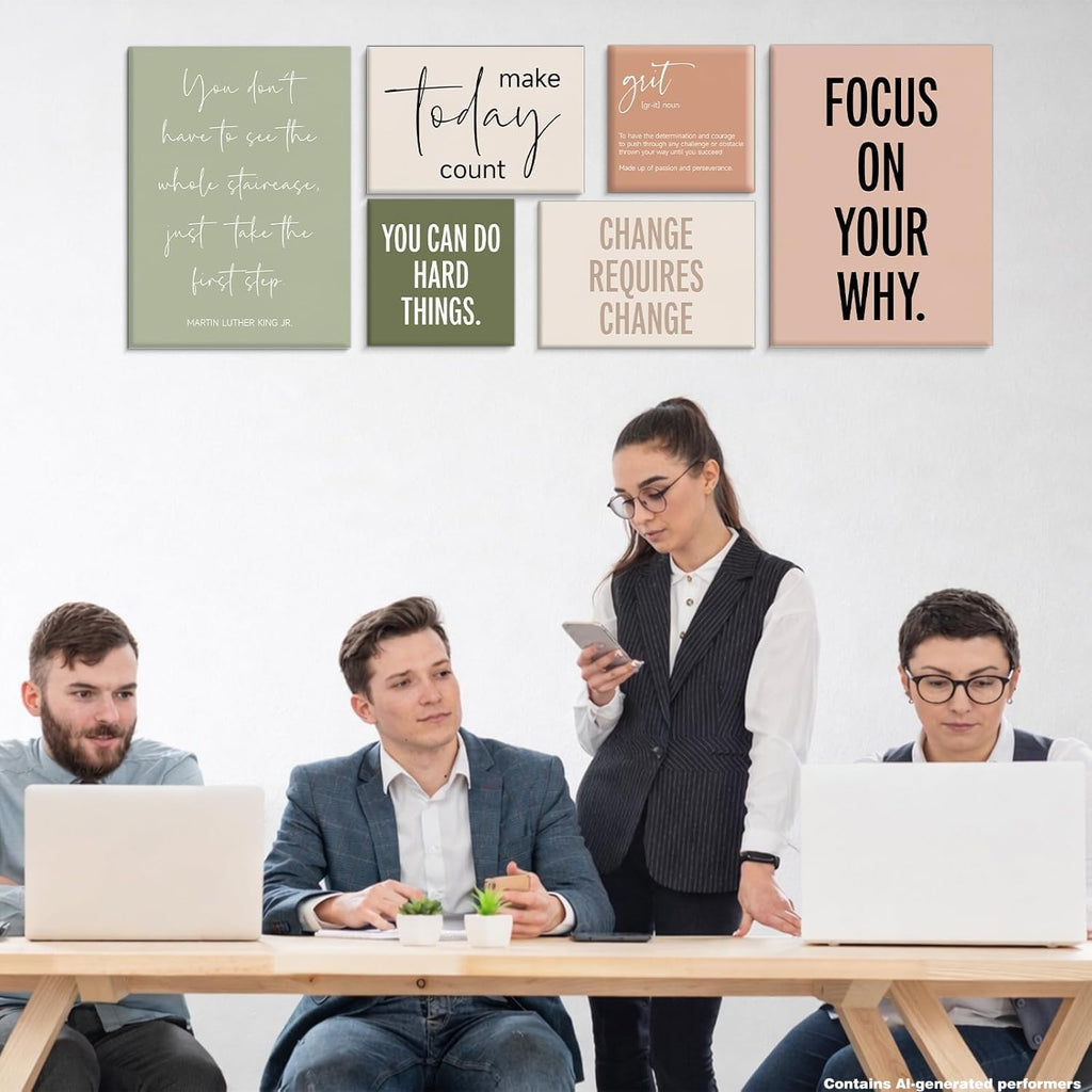 Framed Motivational Office Wall Decor, Set of 6 Boho Inspirational Canvas Wall Art Office Decorations for Work