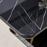 63" Black Marble-Look Dining Table for 6, Modern Rectangular Kitchen & Dining Room Table, Glossy Faux Marble Finish