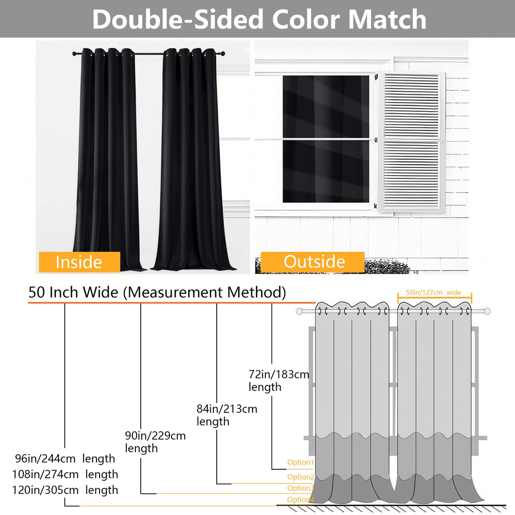 Halloween Black Blackout Curtains 108 Inches Long 2 Panels Set, Solid Thermal Insulated Room Darkening Grommet Window