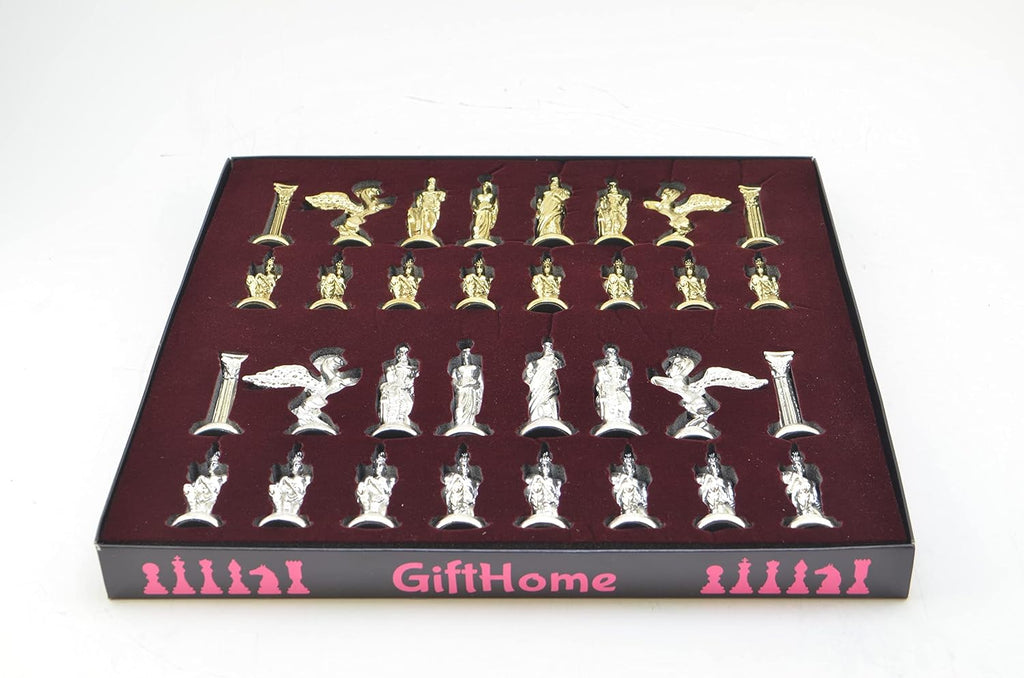 Medium Mythologic Pegasus Metal Chess Set for Adults,Handmade Pieces and Natural Solid Wooden Chess Board