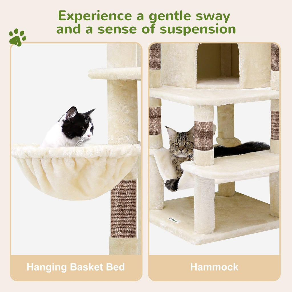 66inch Corner Cat Tree Tower for Indoor Large Cats, Beige