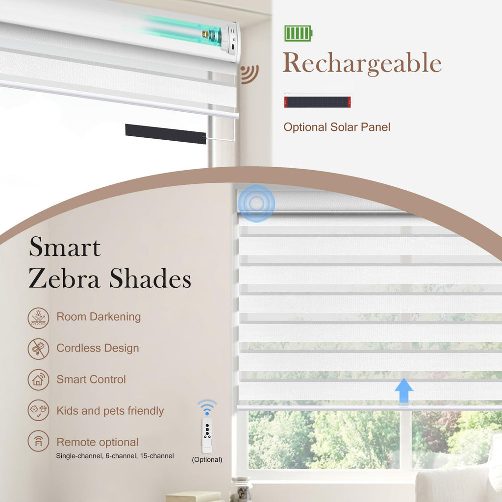 Motorized Zebra Blinds, Automatic Shades for Indoor Windows Work with HomeKit, Alexa, Google Home, Customized