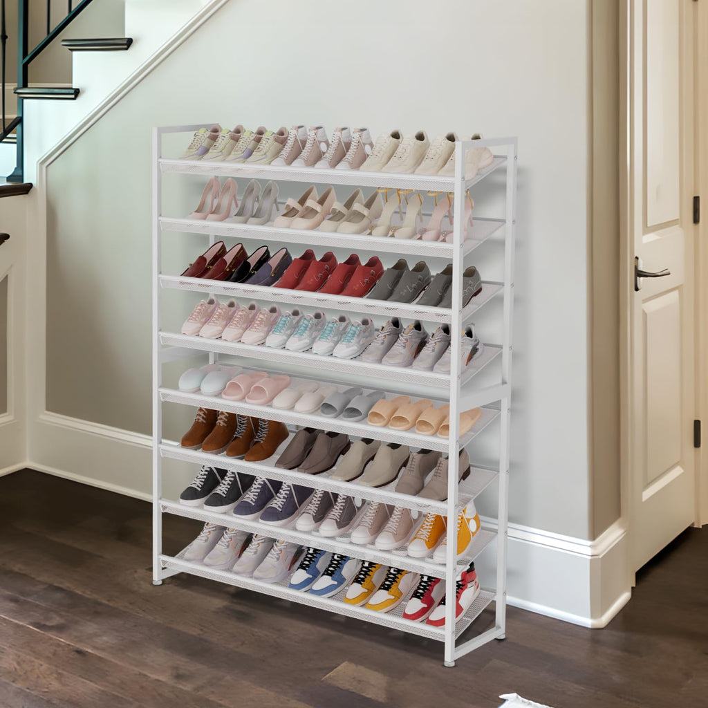 Large Shoe Rack 8 Tier Shoe Organizer, Heavy Duty Metal 4-Tier Stackable Shoe Storage Vertical Shoe Rack for Closet