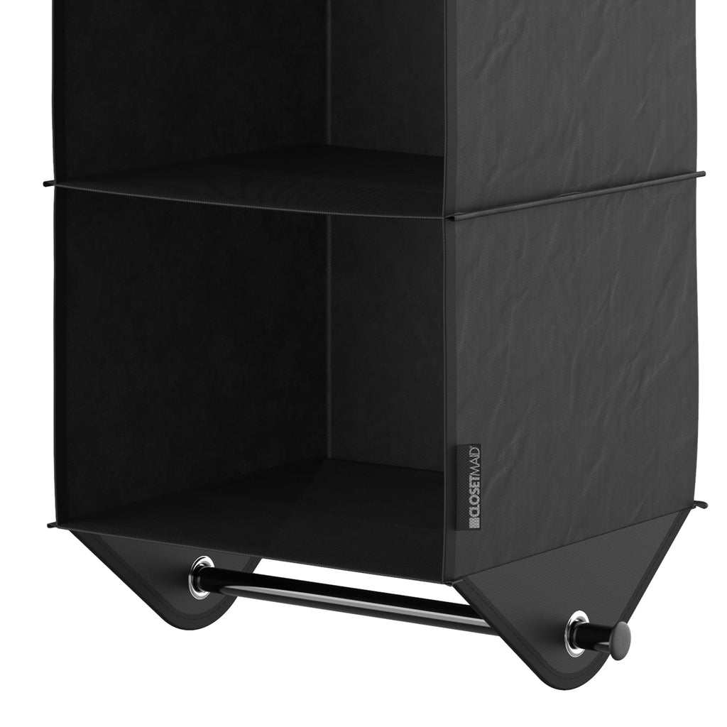 3-Shelf Fabric Hanging Closet Organizer with Garment Rod for Shirts, Sweaters, Pants, Hats, Shoes, Purses with