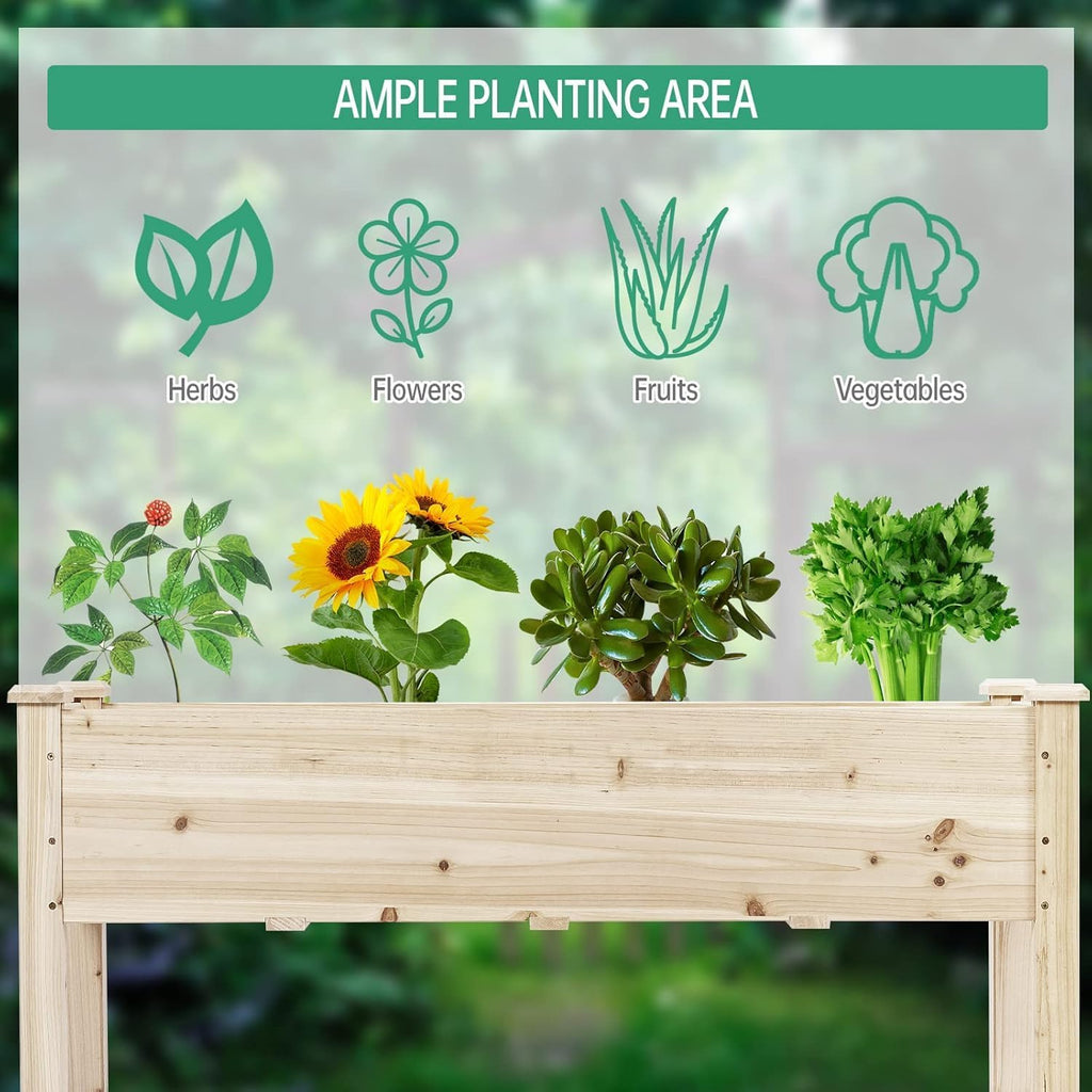 Raised Garden Bed, Elevated Fir Wood Planter Box | for Vegetables, Herbs & Flowers, 47.5" x 17" x 20" for Backyard