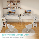 Small White L Shaped Desk with Drawers & Storage Shelves