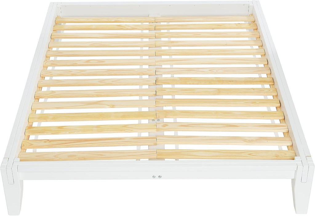 Yume Modern Solid Wood Platform Bed with Japanese Joinery, White, Queen