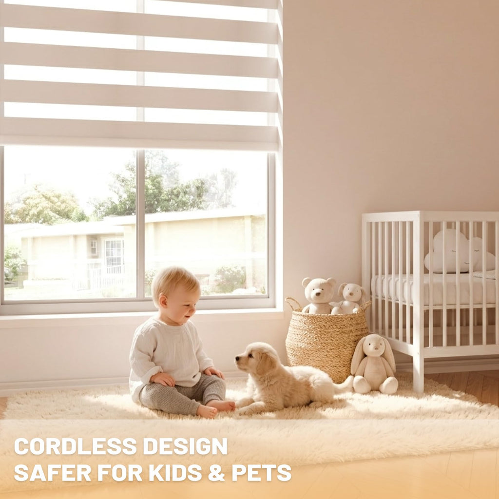 Motorized Blinds with Remote, Cordless Automatic Zebra Shades, Smart Blind for Windows, White
