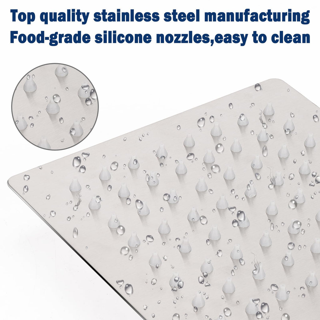 Rain Shower Head, High Flow Stainless Steel Square Rainfall Shower, High Pressure Design, Awesome Shower Experience