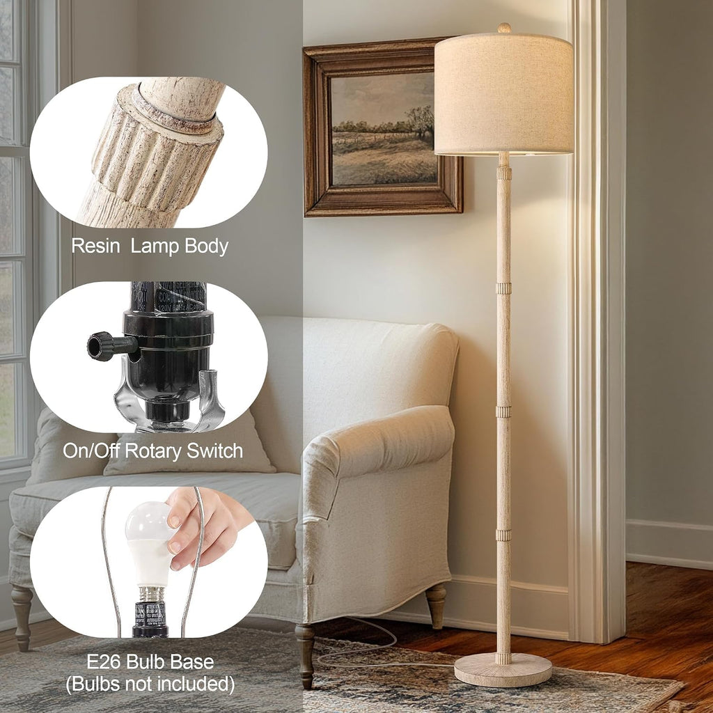 Retro Farmhouse Floor Lamp Rotary Switch, 62" Resin Vintage Floor Lamp, Rustic Tall Floor Lamps, Corner, Bedroom