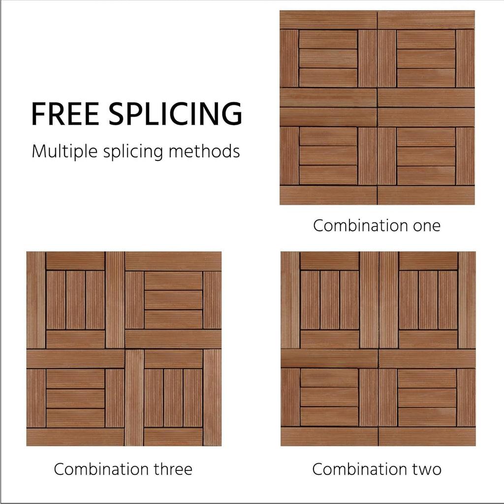 27PCS Wooden Flooring Patio Deck Tiles Interlocking Tiles Patio Solid Wood and Plastic Indoor&Outdoor 12 x 12in Brown