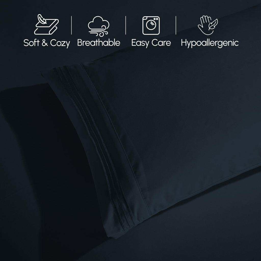 Luxurious 1500 Premium Hotel Quality Microfiber Three Line Embroidered Softest 4-Piece Bed Sheet Set, Wrinkle and