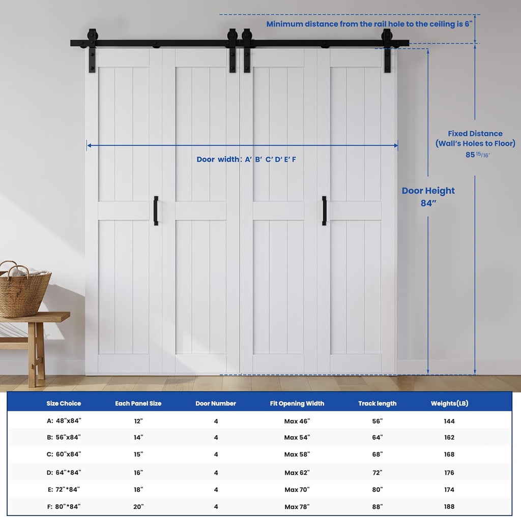Bifold Barn Door 60" x 84", MDF Bi-Fold Sliding Closet Doors with Hardware Kit Included, Pre-Finishe