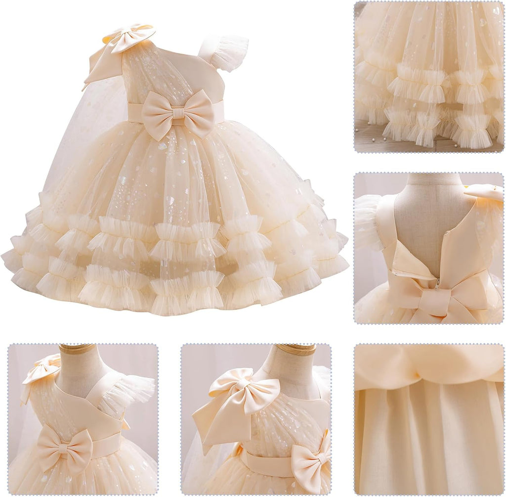 Toddler Baby Girls Sequin Heart Tutu Dress Pageant Wedding Flower Girl Dresses Princess Birthday Party Bowknot Gowns