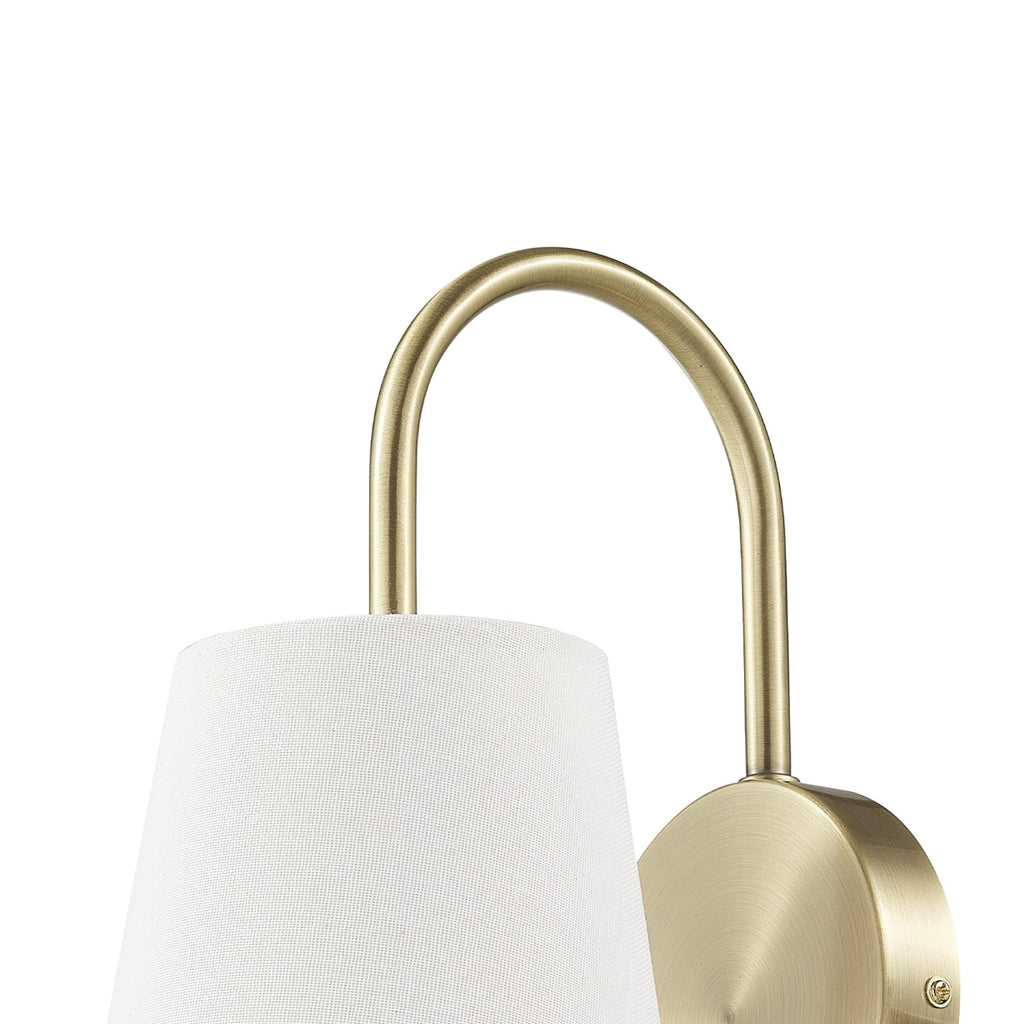 Hardwire or Plug-in Wall Sconce, Matte Brass, White Textured Shade, Arched Arm, Lighting, Home Decor, Lights
