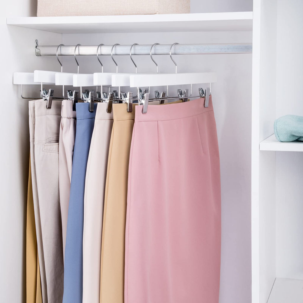 Wooden Pants Hangers, White, Pack of 10