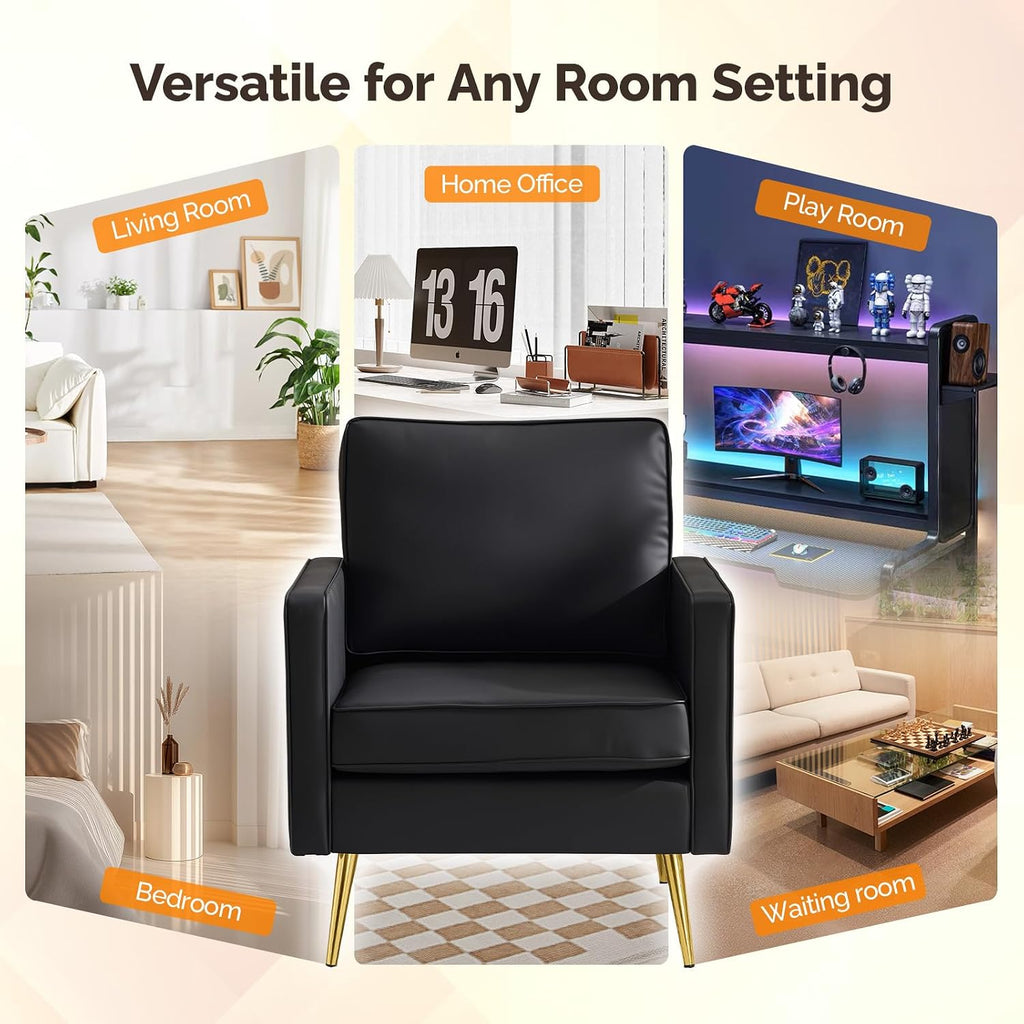 Faux Leather Accent Chairs with Gold Legs - Set of 2