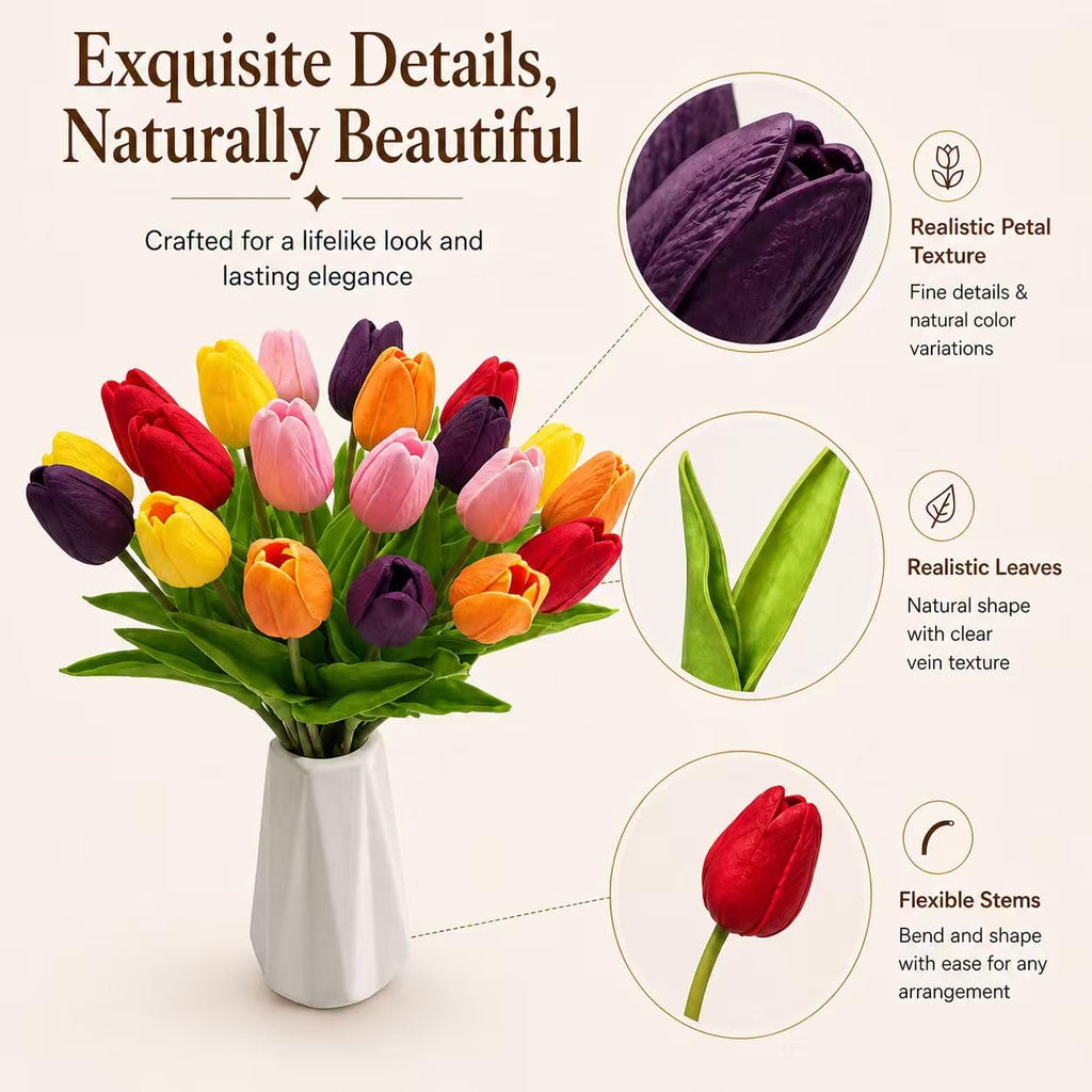 20 Stems Multicolor Artificial Tulip Flowers Centerpieces