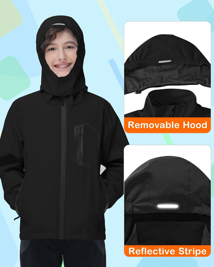 Kids Rain Jacket Boys Girls Lightweight Raincoats Kids Outdoor Windbreaker Jackets with Detachable Hood