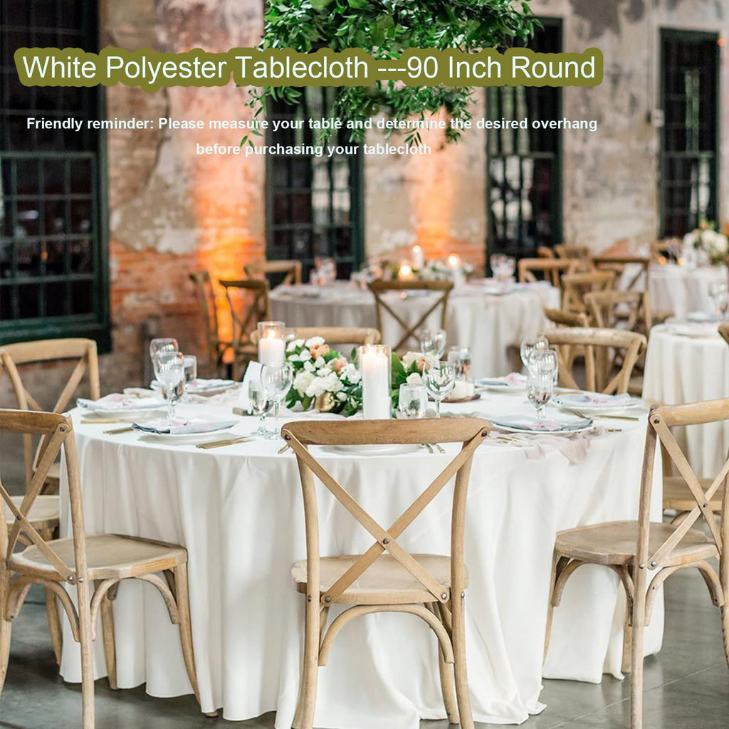 10Pack White Round Tablecloth 90 Inch, Polyester Fabric Round Table Cover, Stain & Wrinkle Resistant Washable Table