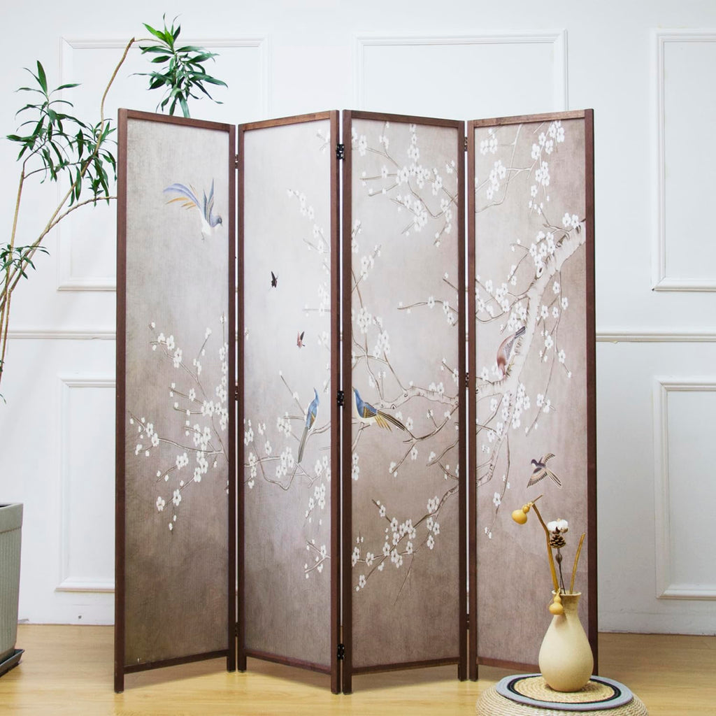 4 Panel Room Divider, 5.6 ft Tall Blackout Folding Privacy Screen - Double-Sided Freestanding Partition Wall with