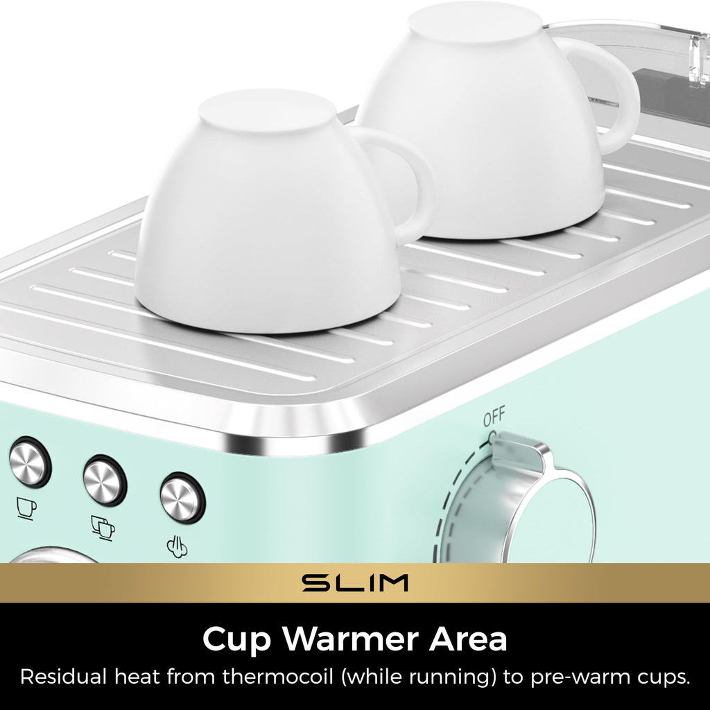 Slim Espresso Machine with Milk Frother Latte, Pastel Green