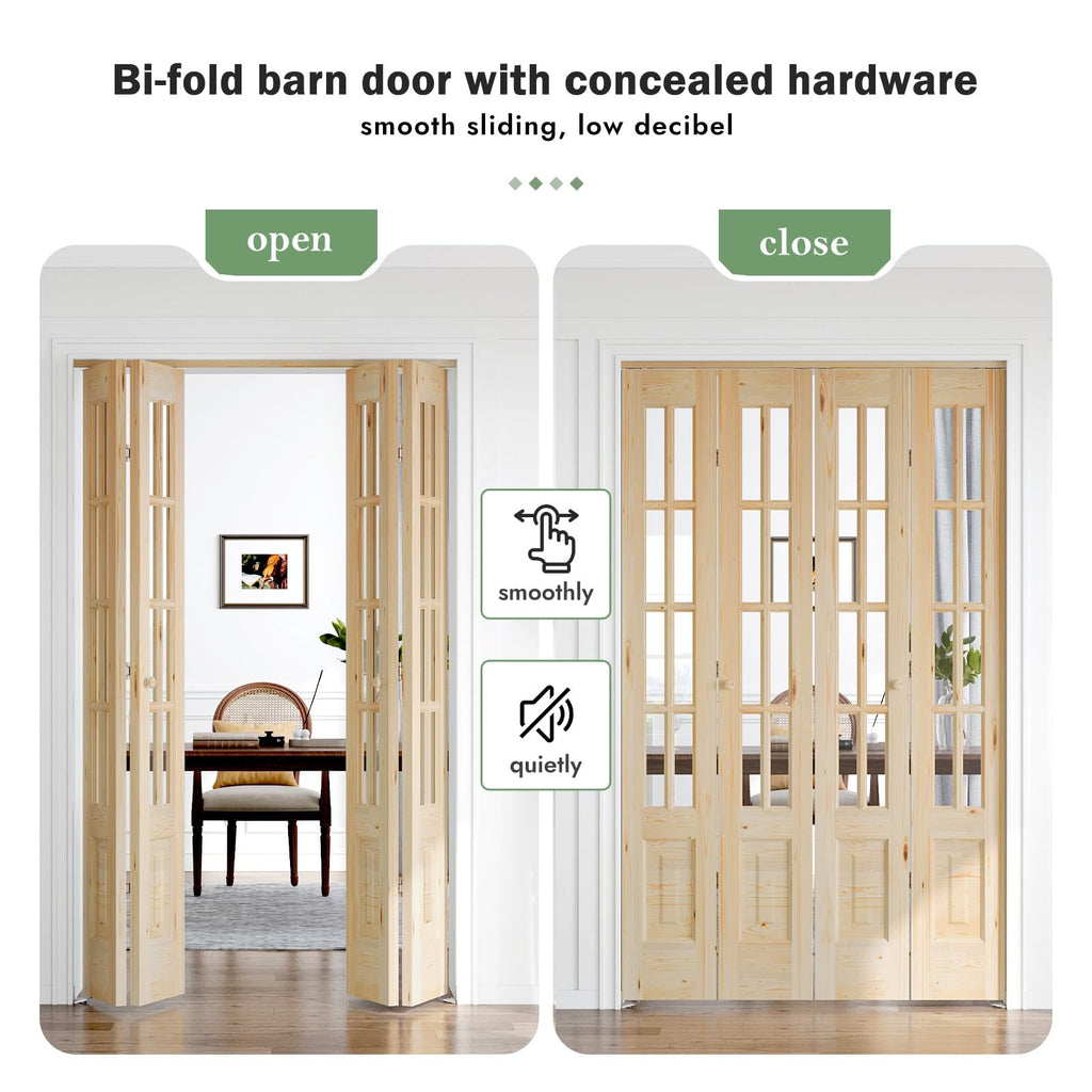 Bifold Doors for 60"×80" Opening, Clear Glass French Interior Folding Barn Door with Concealed Hardware Kit Included