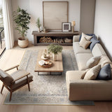 6x9 Washable Vintage Area Rug, Low Pile Non-Slip Carpet for Living Room Bedroom Beige