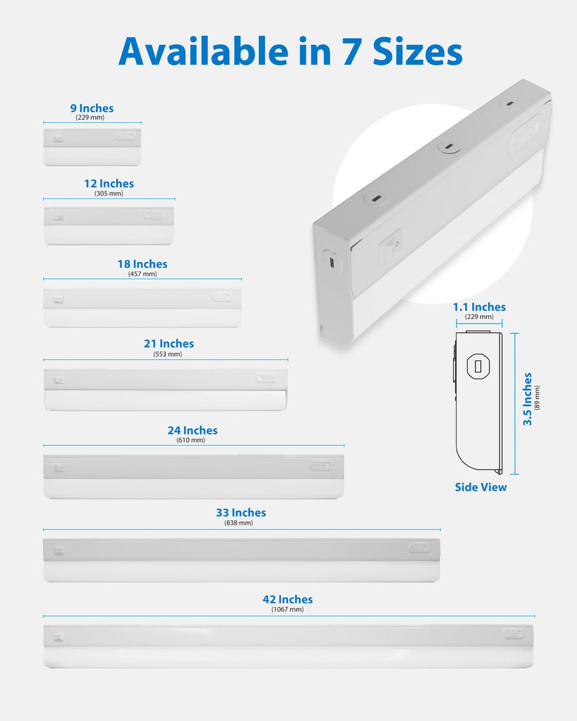 24" LED Direct Wire Under Cabinet Light with On/Off Switch - Dimmable LED Lights - Selectable CCT