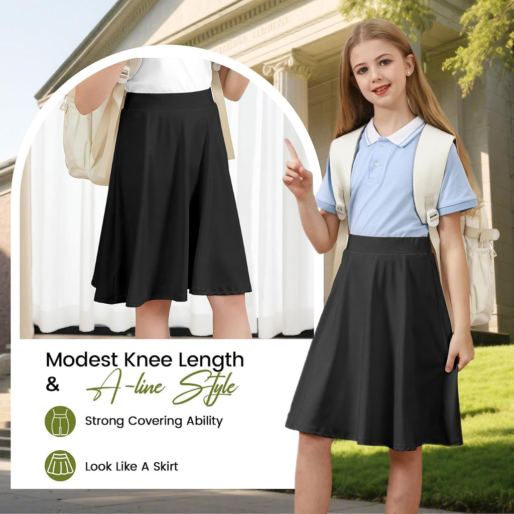 Knee Length Skorts for Girls A Line Uniform Skirt with Shorts