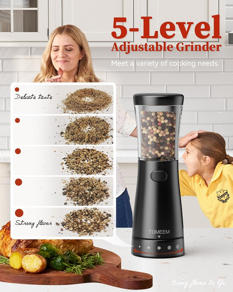 Electric Salt and Pepper Grinder Set with Storage Base, Stainless Steel Rechargeable Salt and Pepper Grinder Set - Set of 2