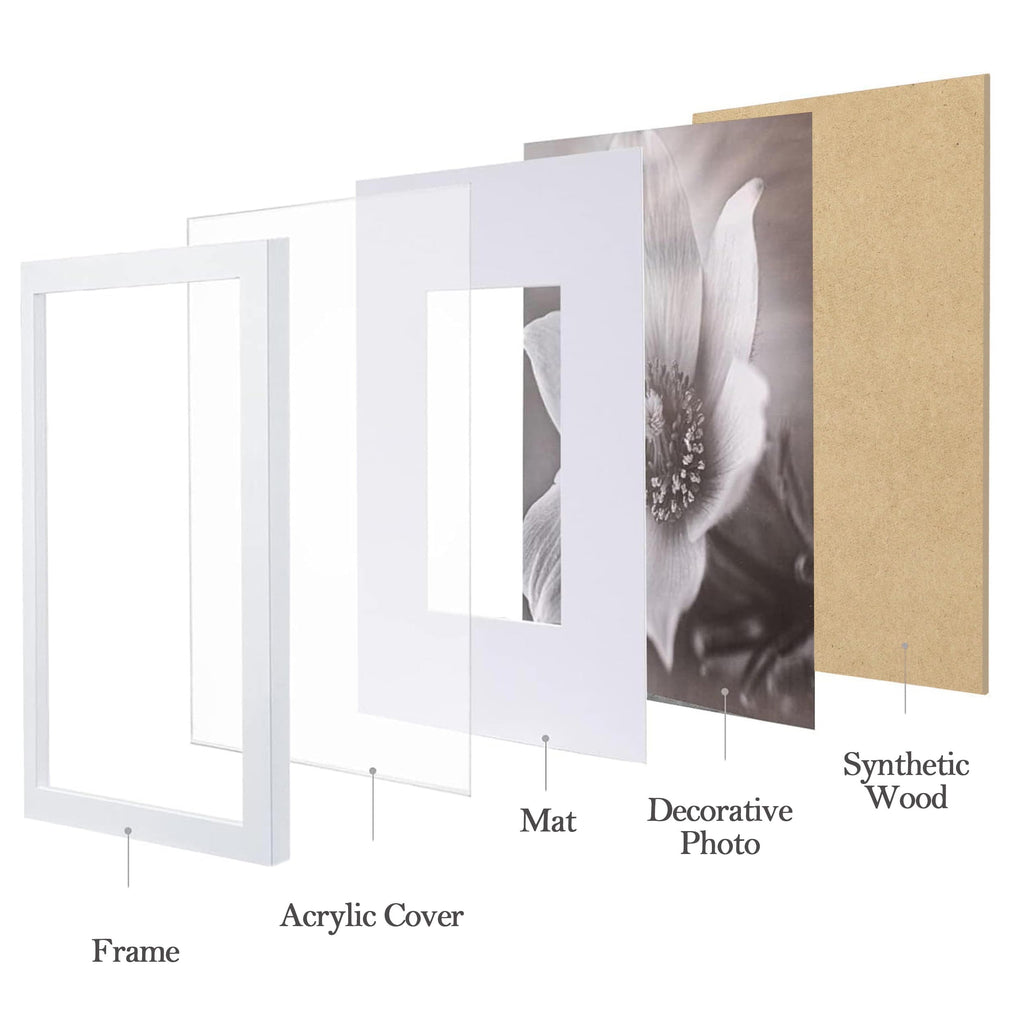 Picture Frames Set of 9, 18x18 in, Acrylic Cover, White