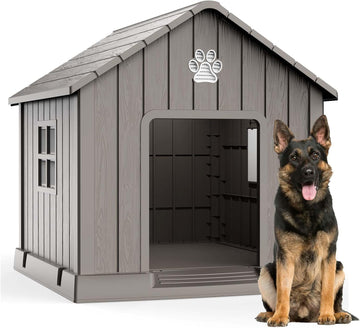 Dog House Outdoor Indoor, Dog House Weatherproof Resin Shelter with Air Vents and Elevated Floor for Small Medium