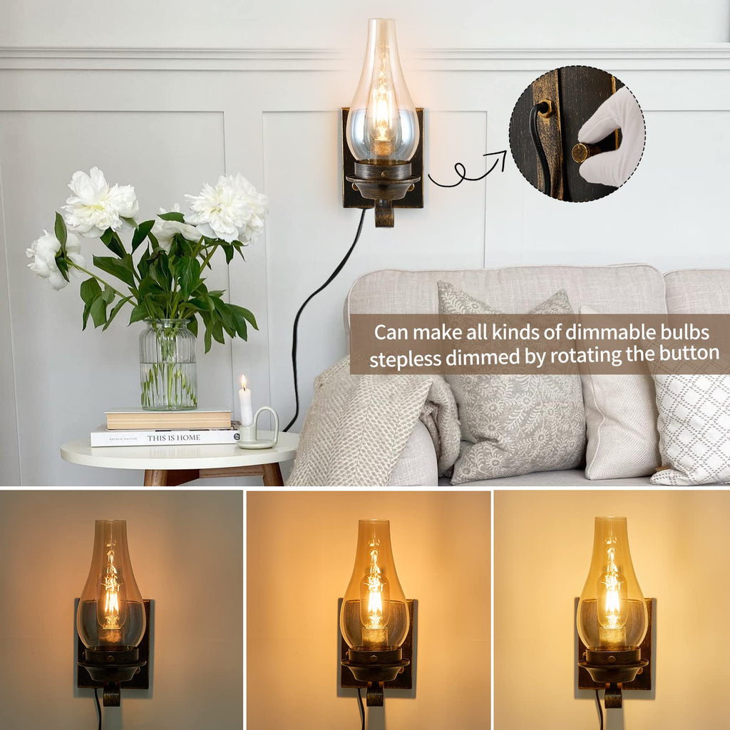 Plug in Wall Sconce,Oil Rubbed Bronze Wall Sconces,Retro Rustic Wall Lamps,Sconces Wall Lighting with Amber