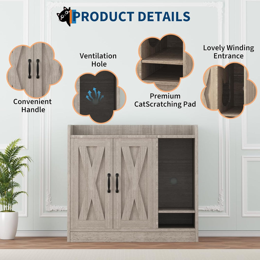 Cat Litter Box Enclosure, Hidden Litter Box Furniture with Divider, Indoor Cat House, Wooden Cat Washroom Storage