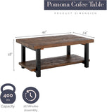 Pomona Living Room Collection - 42 Inch Rectangular Solid Wood Coffee Table with Storage Shelf & Metal Legs
