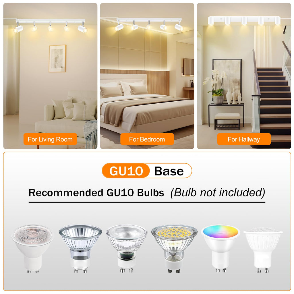 5 Light Track Lighting Kit,30'' White Modern Plug in Ceiling Spotlight,Industrial LED Wall Light Cabinet Gallery Bar