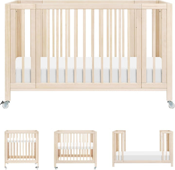 Rolli 9-in-1 Convertible All-Stages Bassinet to Full-Size Crib in Washed Natural, Greenguard Gold Certified, Portable