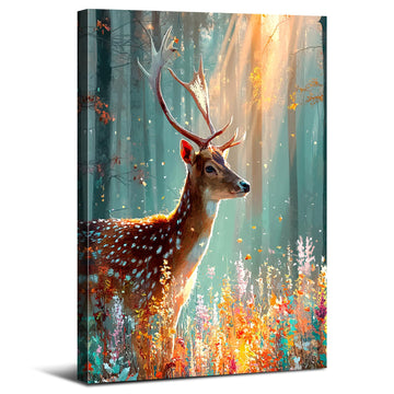 Deer Wall Art Fall Forest Pictures Wall Decor Colorful Flowers Picture Autumn Trees Landscape Canvas Prints Wildlife