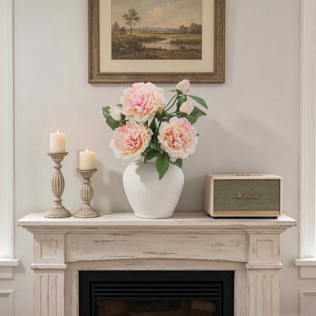 3Pcs Real Touch Artificial Peonies, Champagne Pink Faux Silk Flowers