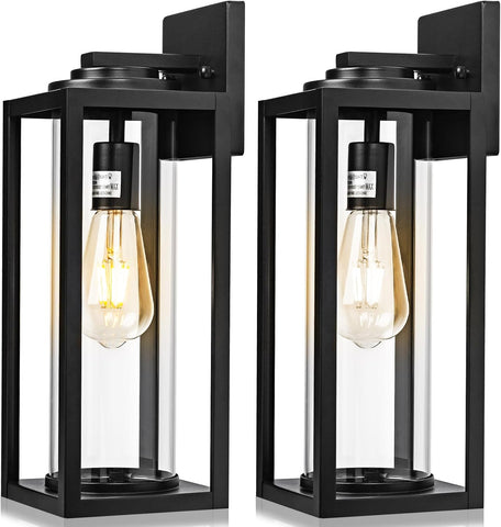 16inch Large Outdoor Wall Lights - 2 Packs Modern Black Exterior Light Fixture with Clear Glass Shade