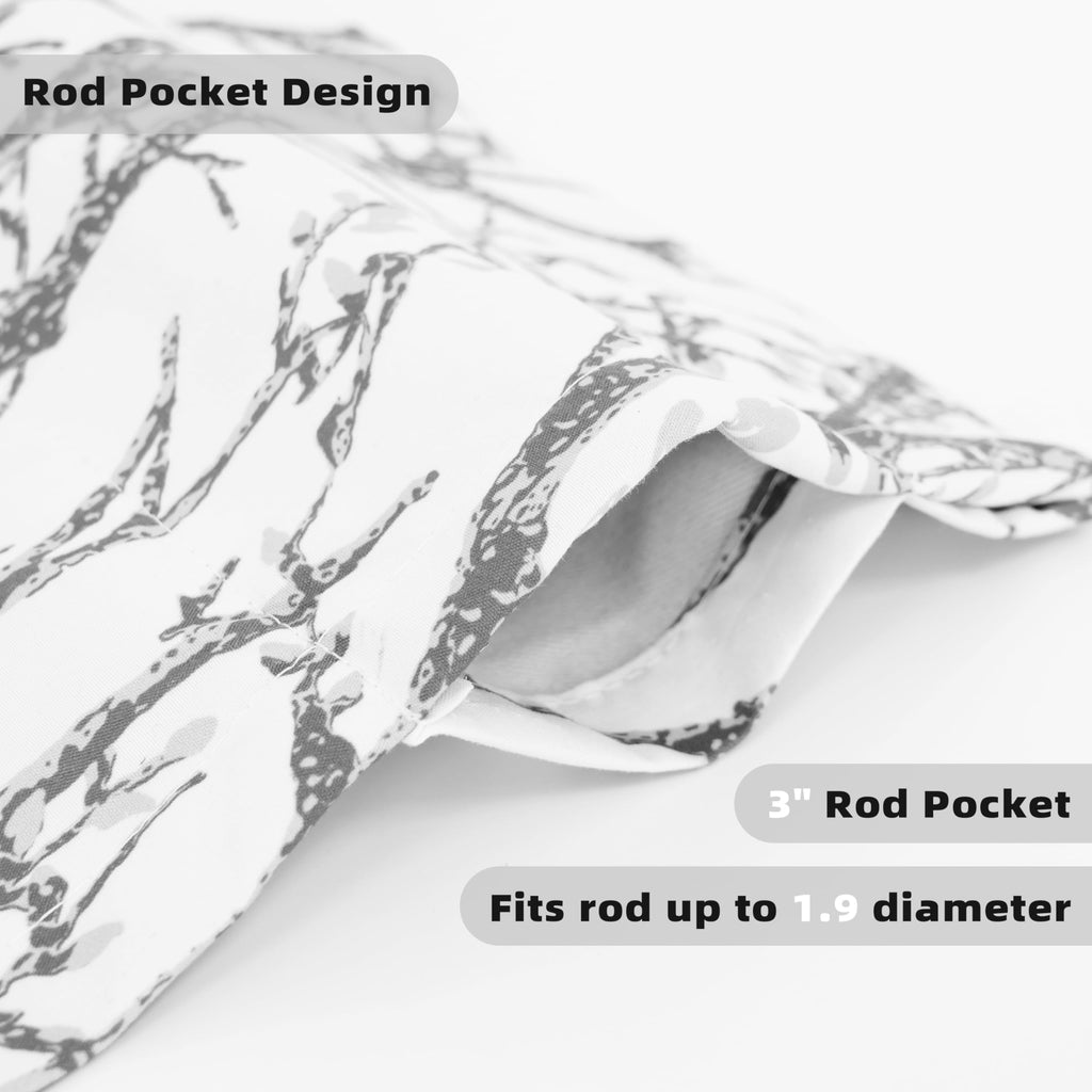 Tree Branch Lined Valance Double Layer Blackout Thermal Insulated Abstract Ink Printing Window Curtain Valance Rod