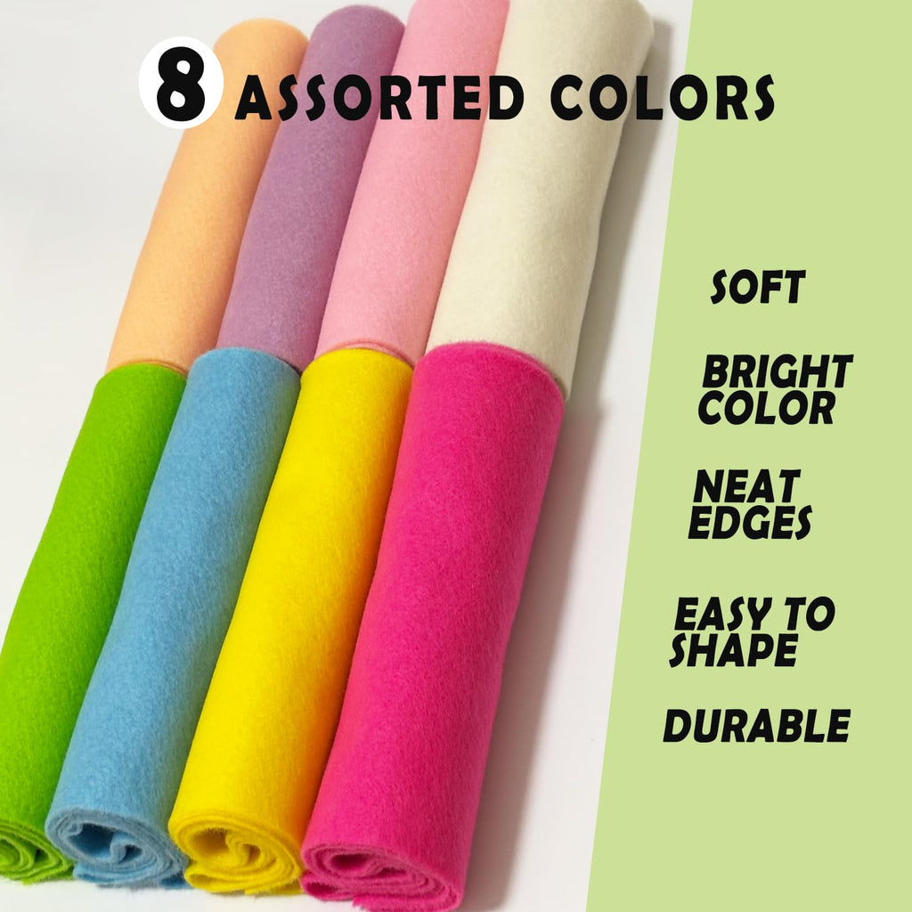 Pastel 8 Assorted Soft Felt Sheets Fabric, Each 8'' x 36'' 1.6mm Thick