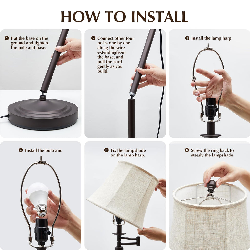 Color Temperature Adjustable Floor lamp, Traditional 350° Adjustable Swing Arm Floor Lamp Vintage Pole lamp Farmhouse