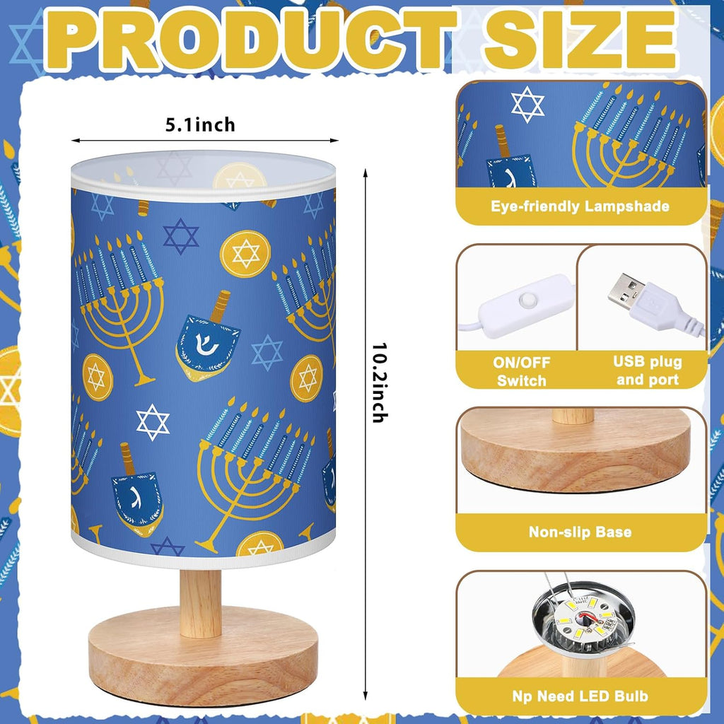 Hanukkah Table Lamp Wood Base Decorative Fabric Bedside Lamp