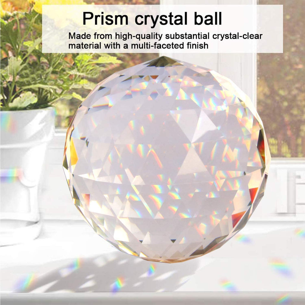 Clear Glass Crystal Ball Prism Suncatcher Rainbow Maker, Sphere Faceted Gazing Ball for Window, Feng Shui, Home