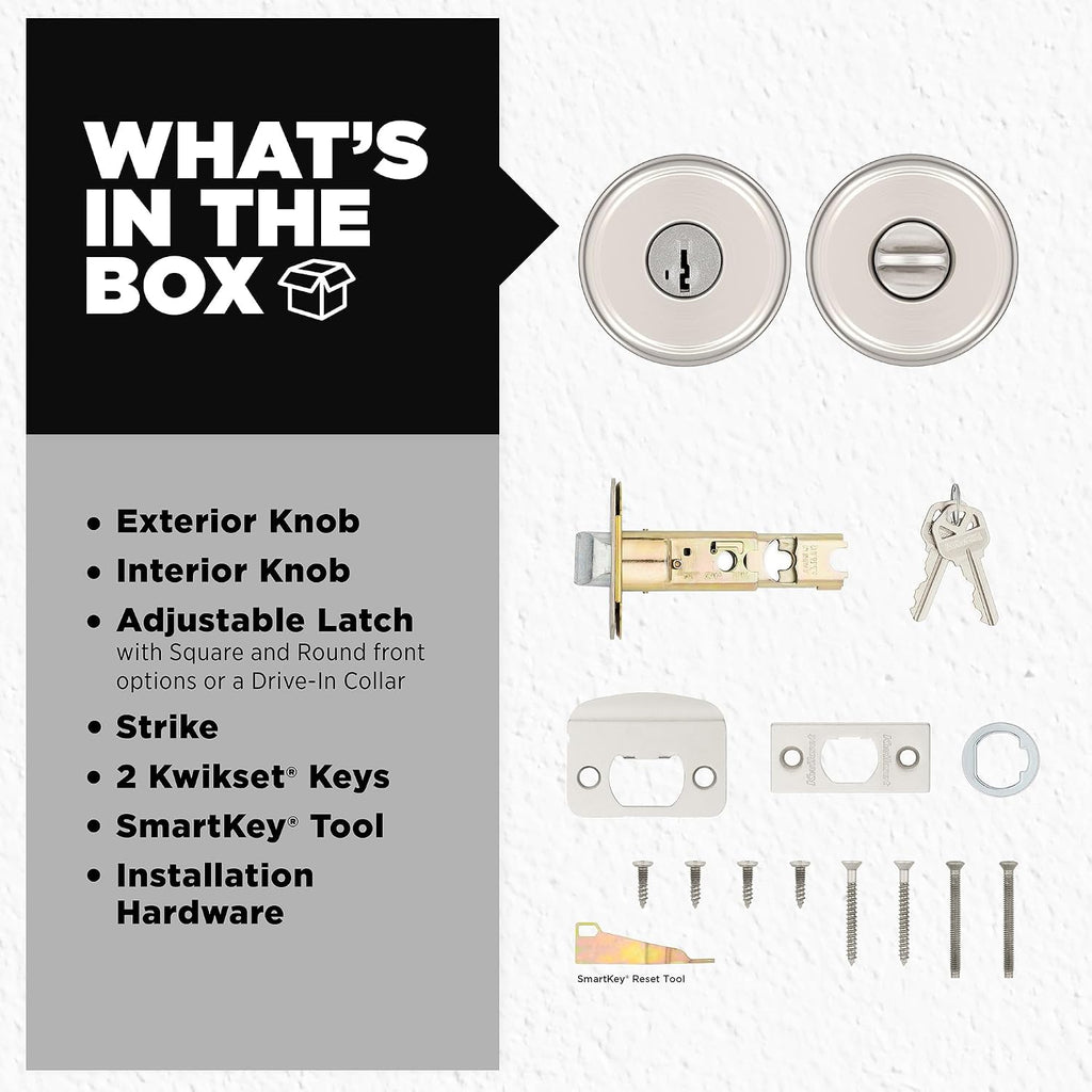 Maven Front Door Knob with Lock and Key, Re-Key Technology, Satin Nickel