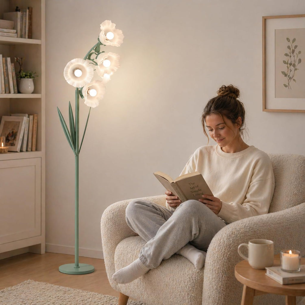 5 Light Flower Floor Lamp,3 Color Temperatures, LED Arc Floor Lamp with Foot Switch,Cute Floral Standing Lamp