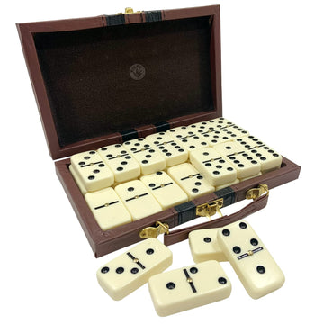 Premium Classic Domino Set - Jumbo - Double Six - 28 Thick Pieces in Durable Wooden Vegan Leather Box for Boys - Set of 28